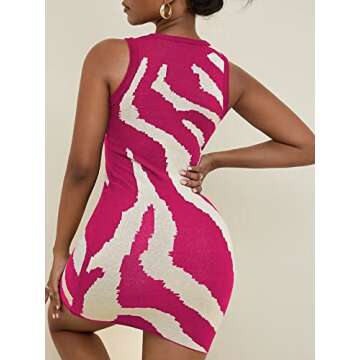Floerns Women's Zebra Striped Print Sleeveless Bodycon Sweater Mini Dress Virtual Pink XXL