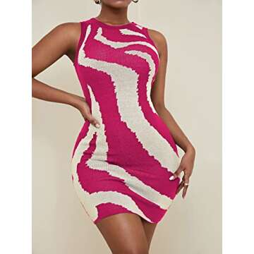 Floerns Women's Zebra Striped Print Sleeveless Bodycon Sweater Mini Dress Virtual Pink XXL