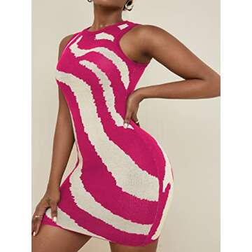 Floerns Women's Zebra Striped Print Sleeveless Bodycon Sweater Mini Dress Virtual Pink XXL