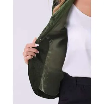 Allegra K Women's Suit Jacket Notched Lapel Long Sleeve Office Business Button Velvet Blazer Medium Army Green
