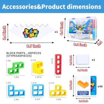 BBnote 48PCS Stack Attack Game for Adult & Kids, Tetra Board Tower Games for Family Travel Party, 2 Players Balance Stacking Toy, Team Toys Building Block