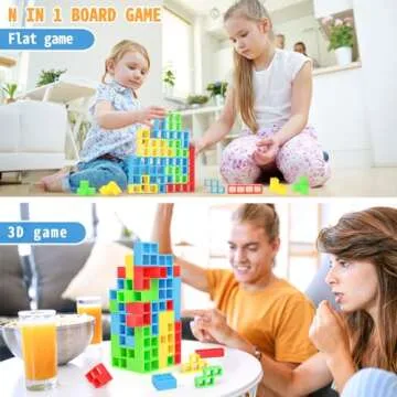 BBnote 48PCS Stack Attack Game for Adult & Kids, Tetra Board Tower Games for Family Travel Party, 2 Players Balance Stacking Toy, Team Toys Building Block
