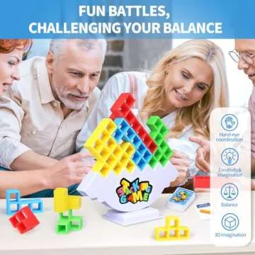 BBnote 48PCS Stack Attack Game for Adult & Kids, Tetra Board Tower Games for Family Travel Party, 2 Players Balance Stacking Toy, Team Toys Building Block