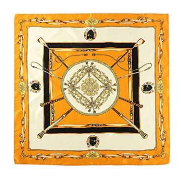 ANDANTINO 100% Real Mulberry Silk Scarf -21'' x 21''- Lightweight Neckerchief –Women Men Small Square Digital Printed Scarves (Orange)