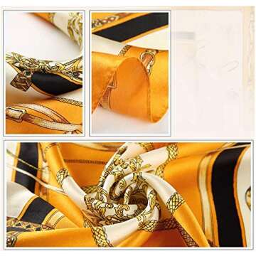 ANDANTINO 100% Real Mulberry Silk Scarf -21'' x 21''- Lightweight Neckerchief –Women Men Small Square Digital Printed Scarves (Orange)