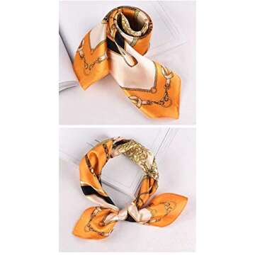 ANDANTINO 100% Real Mulberry Silk Scarf -21'' x 21''- Lightweight Neckerchief –Women Men Small Square Digital Printed Scarves (Orange)