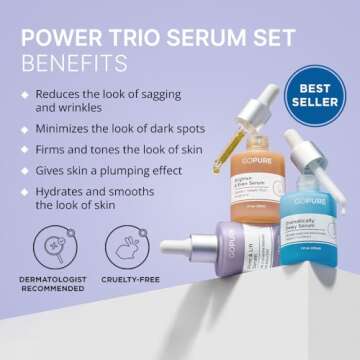 goPure Power Serum Trio Set - Radiant Vitamin C Serum, Hydrating Hyaluronic Acid Serum, Bakuchiol and Retinol Serum for Visibly Brighter, Moisturized, and Firmer-Looking Skin - Set of 3, 1.0 fl oz