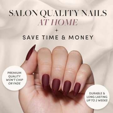 Glamnetic Press On Nails - Merlot | Short Almond Dark Red Nails with Glossy French Tips in a Matte F...