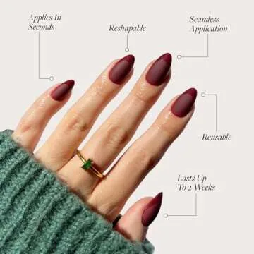 Glamnetic Press On Nails - Merlot | Short Almond Dark Red Nails with Glossy French Tips in a Matte Finish | 15 Sizes - 30 Nail Kit with Glue