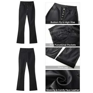 GRAPENT Women's High Waisted Faux Leather Flare Jeans
