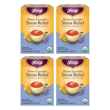 Yogi Tea Honey Lavender Stress Relief Tea - 16 Tea Bags per Pack (4 Packs) - Organic Chamomile Laven...
