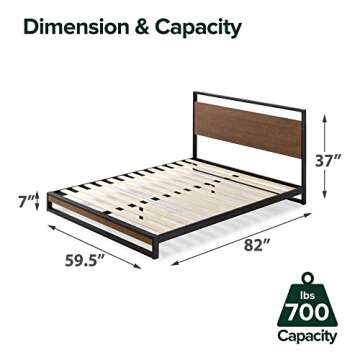 ZINUS Suzanne 37 Inch Bamboo and Metal Platform Bed Frame, Solid Steel Construction, No Box Spring N...