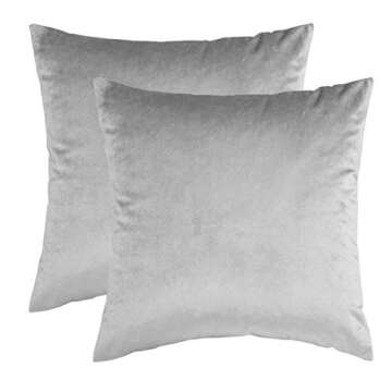 GIGIZAZA Silver Grey Velvet 18x18 Decorative Throw Pillow Covers for Sofa Bed 2 Pack Soft Cushion Cover