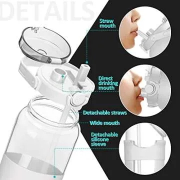 BLUEGO 56oz Glass Water Bottles with Straw Time Marker Half Gallon Large Motivational Water Bottle with Silicone Sleeve 2 Liter Large Glass Water Jug for Gym, Sports&Workout, Daily, White