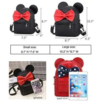 Girls Mini Backpack Purse Mouse Ear Polka-dot Sequin Bow Convertible Backpack to Crossbody Bag for Women (black, W7.5 x H8.7)