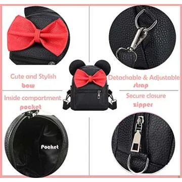 Girls Mini Backpack Purse Mouse Ear Polka-dot Sequin Bow Convertible Backpack to Crossbody Bag for Women (black, W7.5 x H8.7)