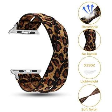 YOSWAN Stretchy Loop Strap Compatible for Apple Watch Band 41mm 40mm 38mm iWatch Series SE/7/6/5/4/3/2/1 Stretch Elastics Wristbelt Double Tour Cheetah (Brown, 38mm/40mm/41mm)