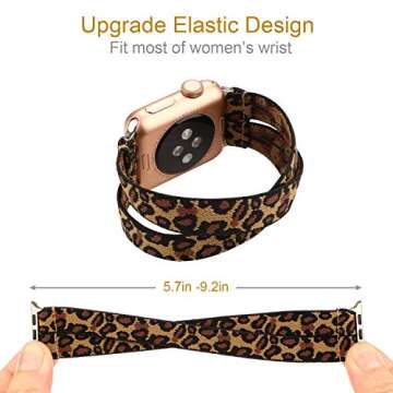 YOSWAN Stretchy Loop Strap Compatible for Apple Watch Band 41mm 40mm 38mm iWatch Series SE/7/6/5/4/3/2/1 Stretch Elastics Wristbelt Double Tour Cheetah (Brown, 38mm/40mm/41mm)
