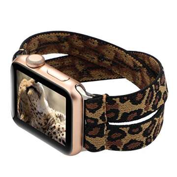 YOSWAN Stretchy Loop Strap Compatible for Apple Watch Band 41mm 40mm 38mm iWatch Series SE/7/6/5/4/3/2/1 Stretch Elastics Wristbelt Double Tour Cheetah (Brown, 38mm/40mm/41mm)