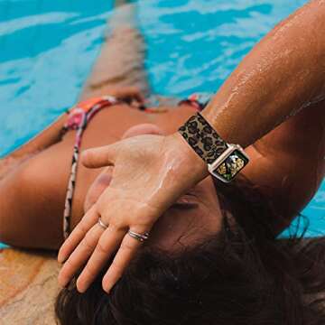 YOSWAN Stretchy Loop Strap Compatible for Apple Watch Band 41mm 40mm 38mm iWatch Series SE/7/6/5/4/3/2/1 Stretch Elastics Wristbelt Double Tour Cheetah (Brown, 38mm/40mm/41mm)