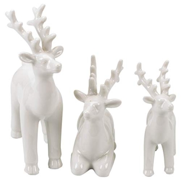 Transpac Imports, Inc. Reindeer Glossy White 7 x 5 Porcelain Christmas Holiday Figurines Set of 3