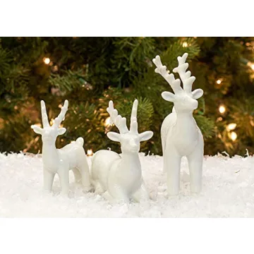 Transpac Imports, Inc. Reindeer Glossy White 7 x 5 Porcelain Christmas Holiday Figurines Set of 3