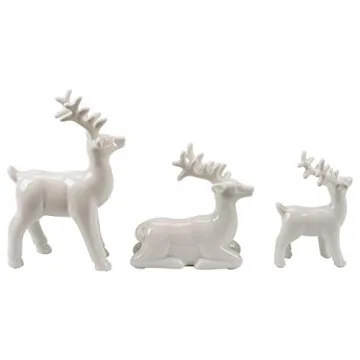 Transpac Imports, Inc. Reindeer Glossy White 7 x 5 Porcelain Christmas Holiday Figurines Set of 3