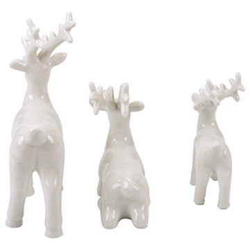Transpac Imports, Inc. Reindeer Glossy White 7 x 5 Porcelain Christmas Holiday Figurines Set of 3