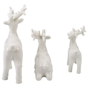 Transpac Imports, Inc. Reindeer Glossy White 7 x 5 Porcelain Christmas Holiday Figurines Set of 3