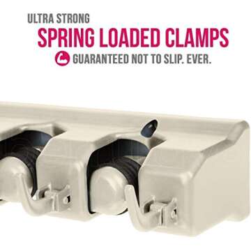 Broom Holder Wall Mount and Garden Tool Organizer, Closet Storage, Kitchen Rack, Home Organization and Garage Organizer for Rake or Mop Handles Up to 1.25-Inches, Hanger Plus 6 Hooks (BEIGE, 1 PACK)