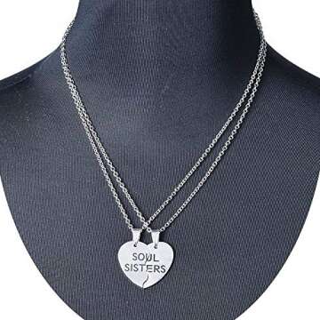 MJartoria BFF Necklace for 2-Split Heart Necklace Soul Sisters Pendant Best Friend Friendship Necklace Set of 2 Valentines Day Gifts for Her(Silver)