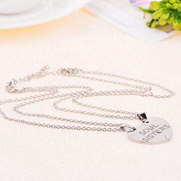 MJartoria BFF Necklace for 2-Split Heart Necklace Soul Sisters Pendant Best Friend Friendship Necklace Set of 2 Valentines Day Gifts for Her(Silver)