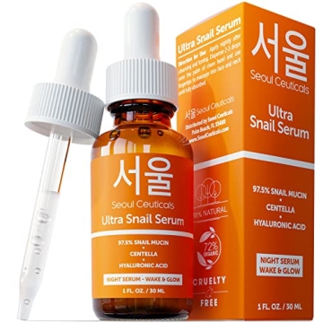 SeoulCeuticals Korean Skin Care 97.5% Snail Mucin Serum – K Beauty Night Serum for Hydrated, Youth...