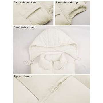 Tanming Black Puffer Vest Women Zip Up Lightweight Sleeveless Winter Outerwear Vests with Hood (Beig...