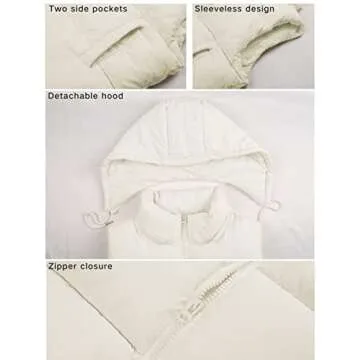 Tanming Black Puffer Vest Women Zip Up Lightweight Sleeveless Winter Outerwear Vests with Hood (Beig...