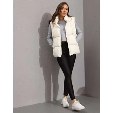Tanming Black Puffer Vest Women Zip Up Lightweight Sleeveless Winter Outerwear Vests with Hood (Beige-S)