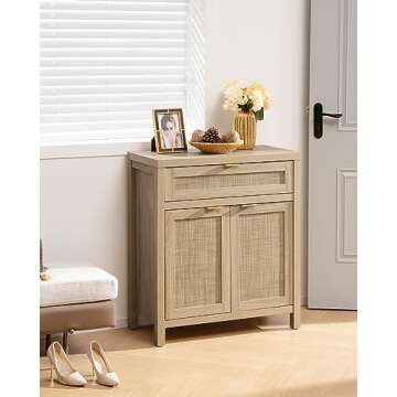 SICOTAS Sideboard Buffet Storage Cabinet, Rattan Accent Cabinet with Doors and Drawer, Boho Credenza...