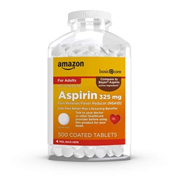 Amazon Basic Care Aspirin Tablets 325 mg, Pain Reliever and Fever Reducer (NSAID), Headache, Muscle ...