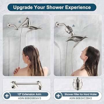 BRIGHT SHOWERS Shower Head Combo with Two Spray Setting , Fixed Shower Head and Handheld with Grey Face, Brushed Nickel