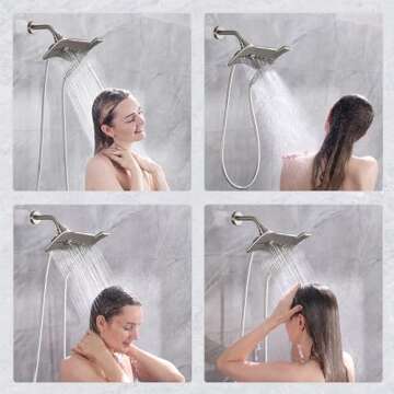 BRIGHT SHOWERS Shower Head Combo with Two Spray Setting , Fixed Shower Head and Handheld with Grey Face, Brushed Nickel