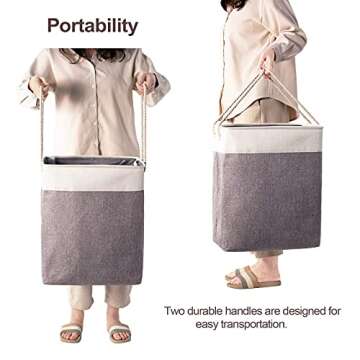 FairyHaus Laundry Basket-2Pack, Freestanding Laundry Hamper with Support Rods & Easy Carry Handles, Fabric Dirty Laundry Hampers Baskets for Clothes Storage Gray 65L