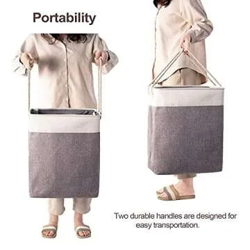 FairyHaus Laundry Basket-2Pack, Freestanding Laundry Hamper with Support Rods & Easy Carry Handles, Fabric Dirty Laundry Hampers Baskets for Clothes Storage Gray 65L