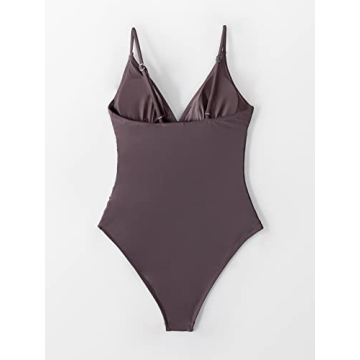 CUPSHE Women's One Piece Swimsuit Tummy Control V Neck Two Piece Bathing Suits, Cafe Brown, XL
