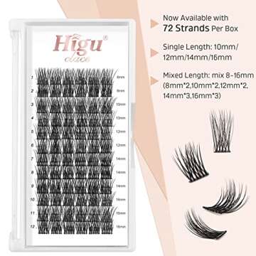 72 Pcs Lash Clusters DIY Eyelash Extension D Curl 12mm Wide Stem Cluster Lashes Individual Lashes Cl...