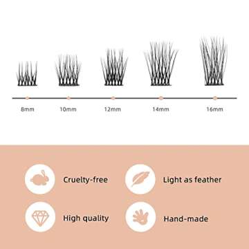72 Pcs Lash Clusters DIY Eyelash Extension D Curl 12mm Wide Stem Cluster Lashes Individual Lashes Cluster Lashes Wisps Reusable Professional Makeup for Self-application(H-07 D Curl 12mm)
