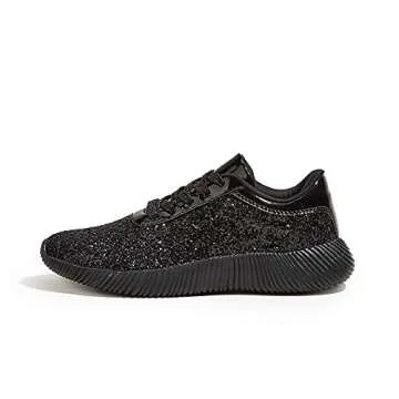 BELOS Women's Glitter Shoes Sparkly Lightweight Metallic Sequins Tennis Shoes(8B(M) US, Black)