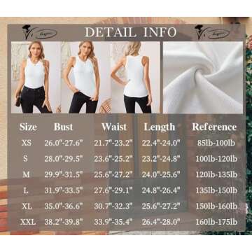 VICHYIE Summer Sleeveless Basic Tank Tops for Women Cami Top Shirt Ribbed Racerback Blouses White XS