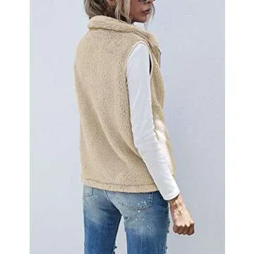 Women's Sherpa Fleece Zip Vest with Pockets - Lightweight, Warm, Sleeveless