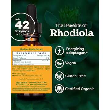 Herb Pharm Certified Organic Rhodiola Root Extract for Energy, Endurance and Stamina, Organic Cane Alcohol, 1 Ounce (090700003555)