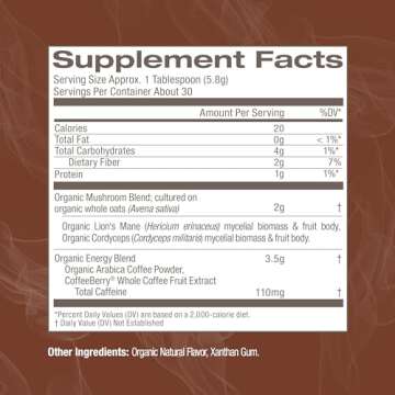 OM MUSHROOM SUPERFOOD Coffee Blend Mushroom Powder, 6.24 Ounce Canister, 30 Servings, Organic Arabica Beans, Lion's Mane, Cordyceps, Turkey Tail, Ginkgo Biloba, Supports Energy and Focus